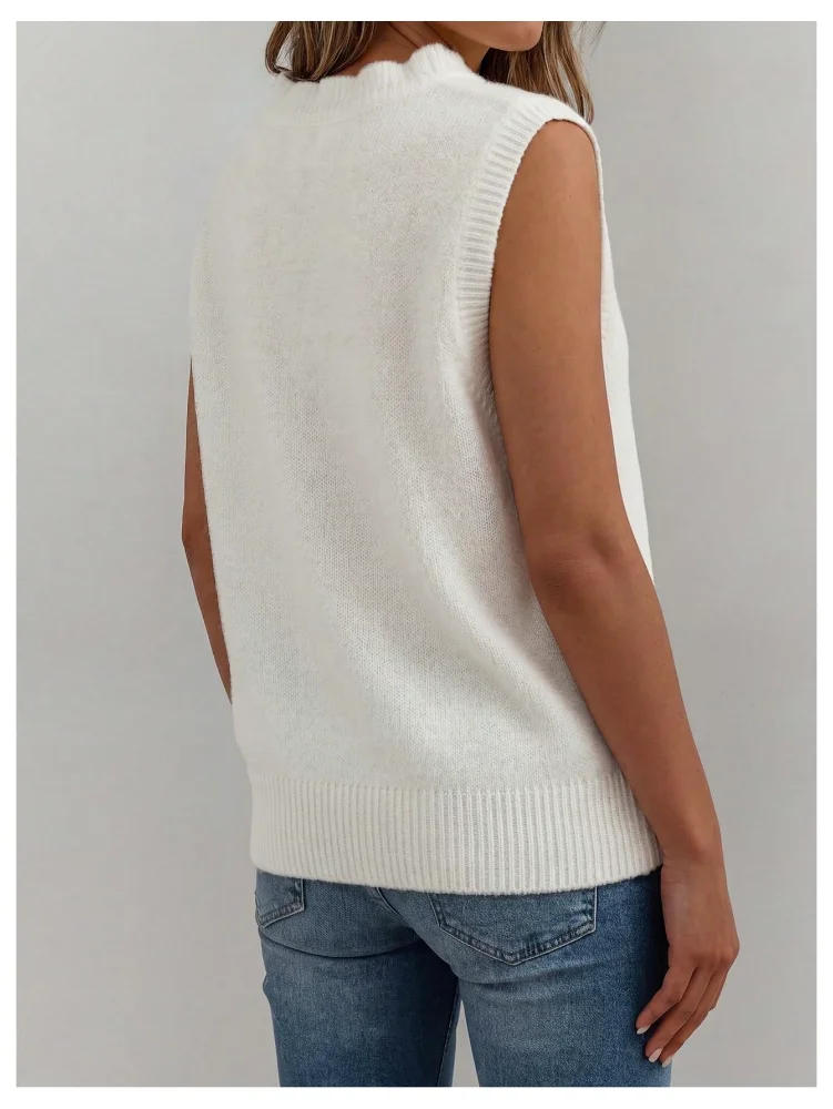 MAKEMECHIC Pearl Button Up Sleeveless Sweater Vest, view 2