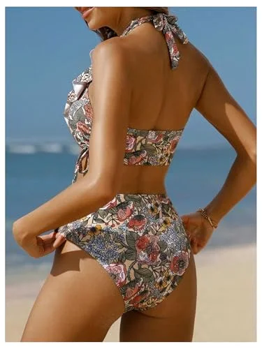 MAKEMECHIC Floral High Waist Bikini Set, view 3