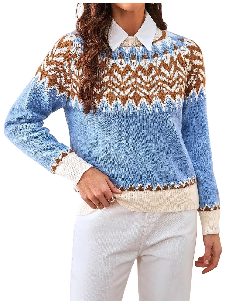 MAKEMECHIC Crew Neck Long Sleeve Knitted Sweater, printed