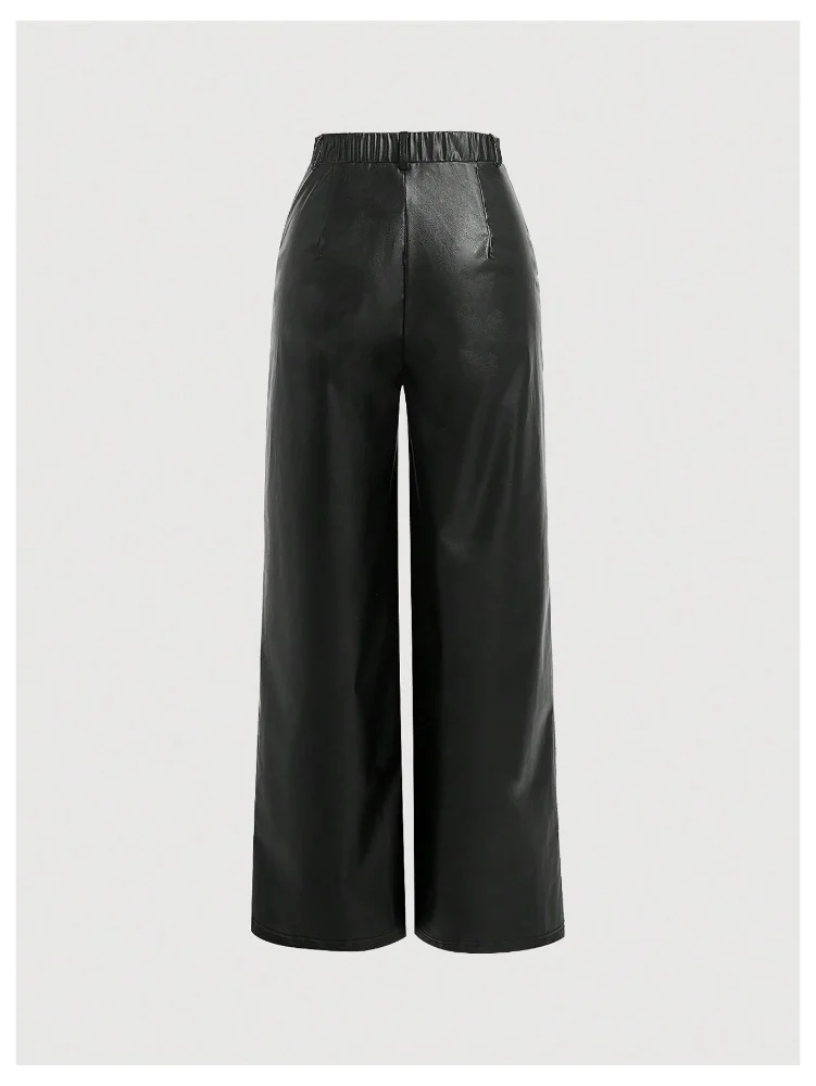 MAKEMECHIC Faux Leather High Waisted Wide Leg Pants, view 3
