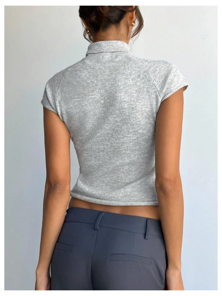 MAKEMECHIC Turtleneck Cap Sleeve Knitted Sweater, view 3