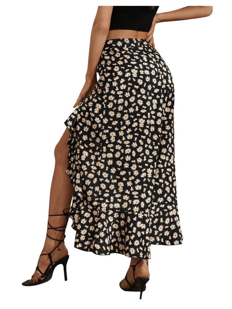 MAKEMECHIC Floral Slit Flowy Midi Skirt, view 2