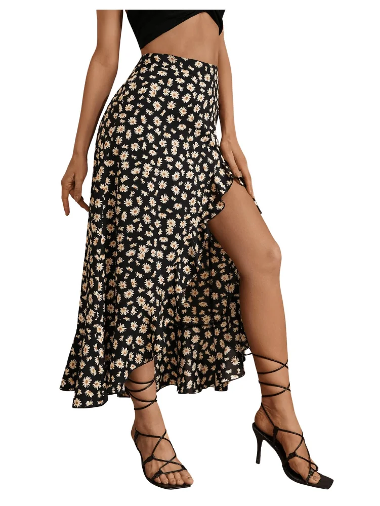 MAKEMECHIC Floral Slit Flowy Midi Skirt, view 3