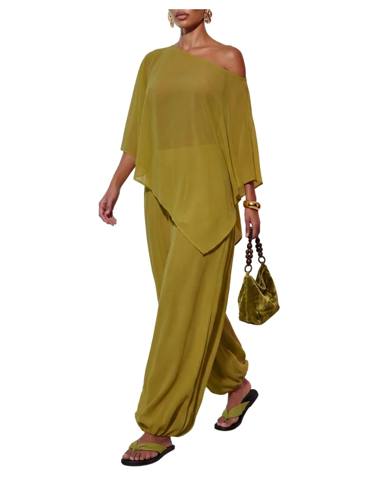 MAKEMECHIC Off The Shoulder Harem Pants Set