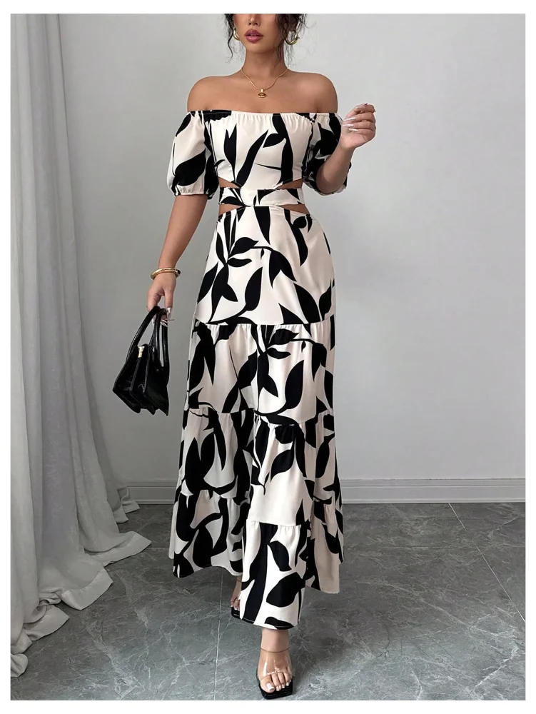 MAKEMECHIC Off The Shoulder Cut Out Backless Maxi Dress, view 3