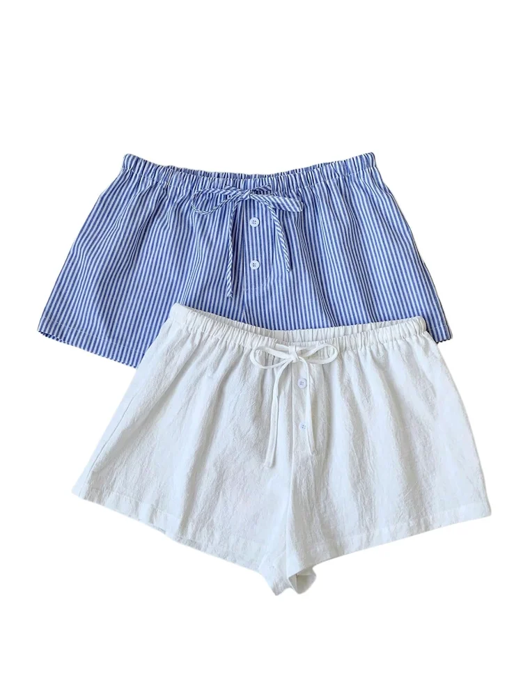 MAKEMECHIC 2 Pack Linen Striped Shorts