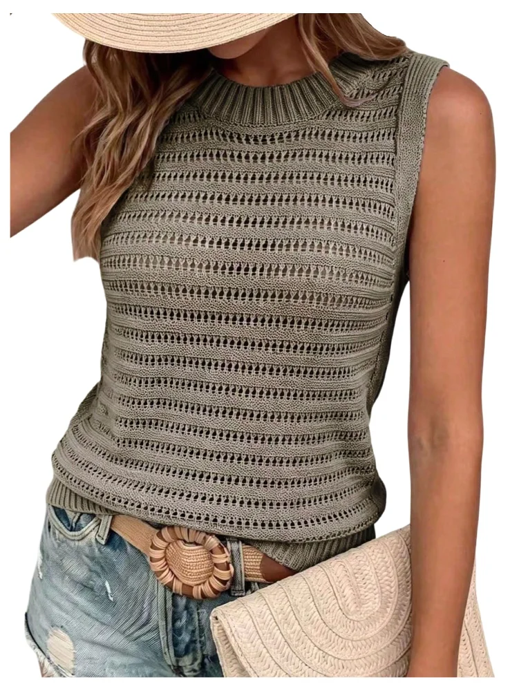 MAKEMECHIC Hollow Crochet Sleeveless Sweater Vest