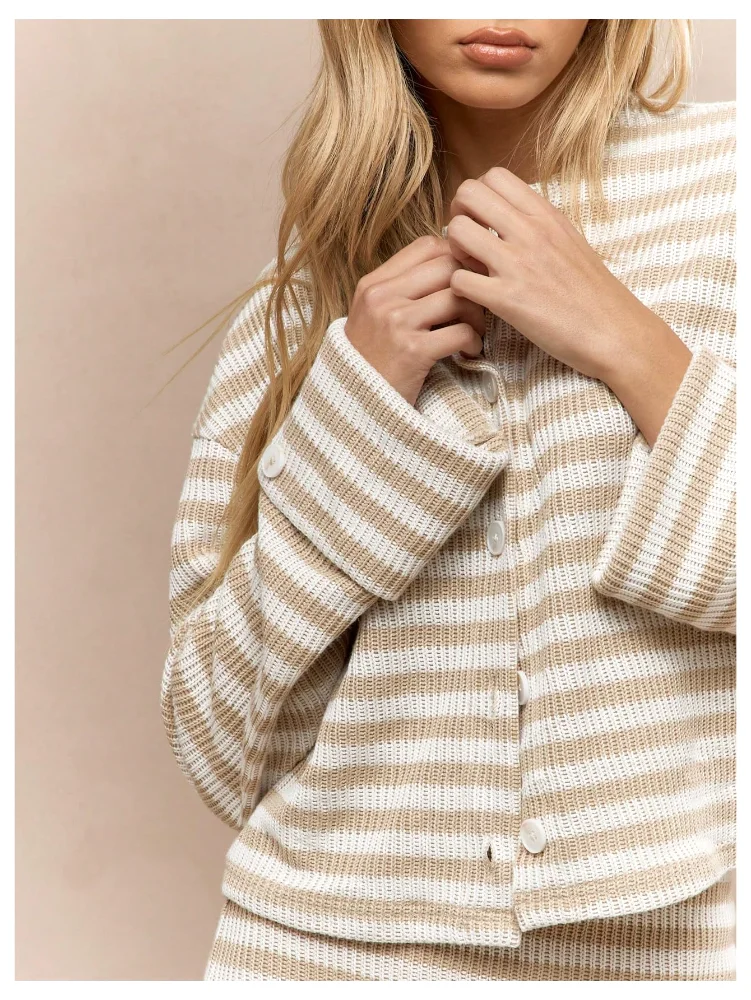 MAKEMECHIC Striped Mini Knit Skirt Set, view 2