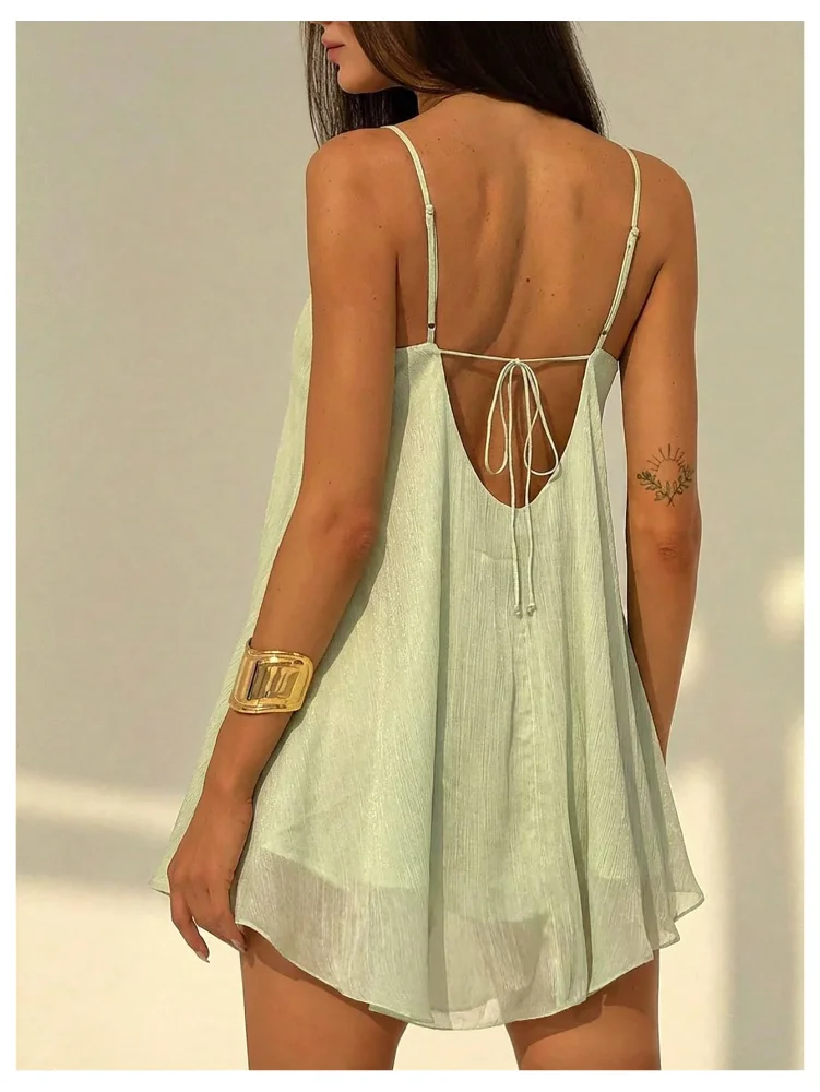 MAKEMECHIC Deep V-Neck Tie Mini Dress, view 2