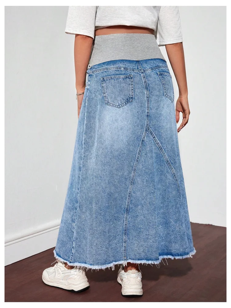 MAKEMECHIC High Waist Denim Jean Maternity Maxi Skirt, view 2