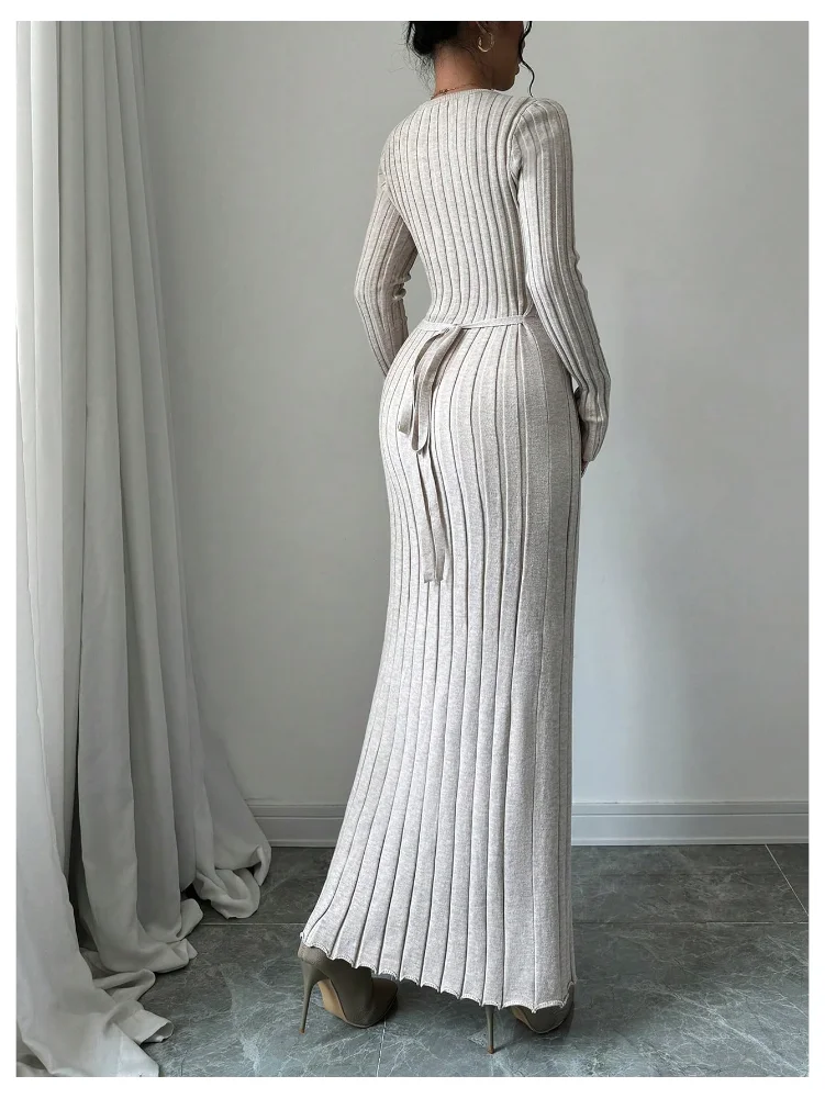 MAKEMECHIC Crew Neck Rib Knitted Maxi Dress, view 2