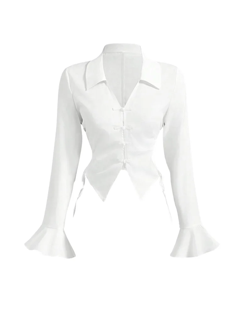 MAKEMECHIC Button Down Flared Long Sleeve Blouse