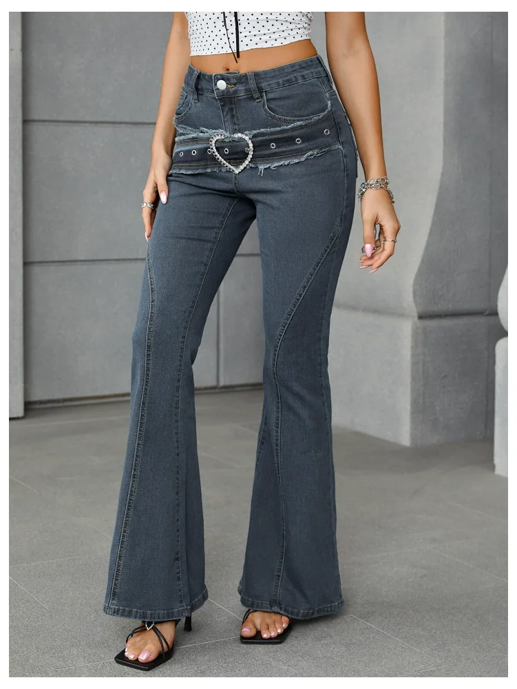 MAKEMECHIC Wide Leg Flare Heart Jeans, view 3