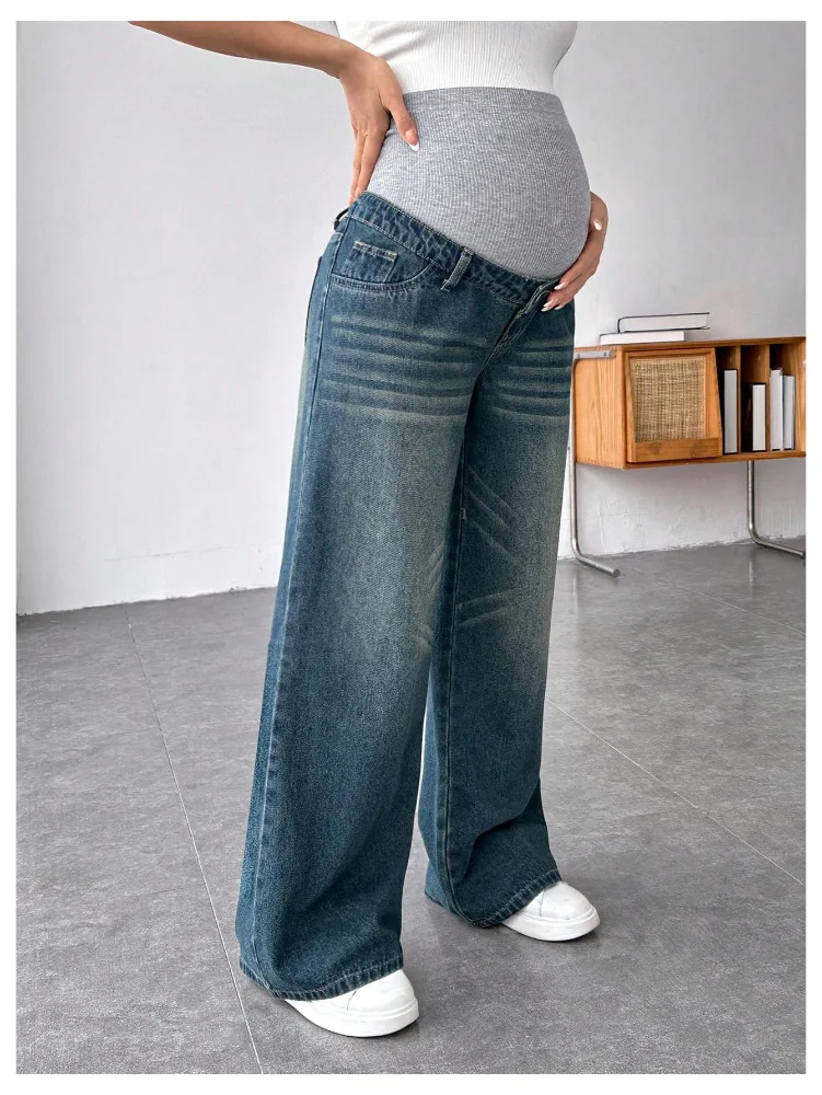 MAKEMECHIC Wide Leg Over The Belly Denim Maternity Jeans, view 3