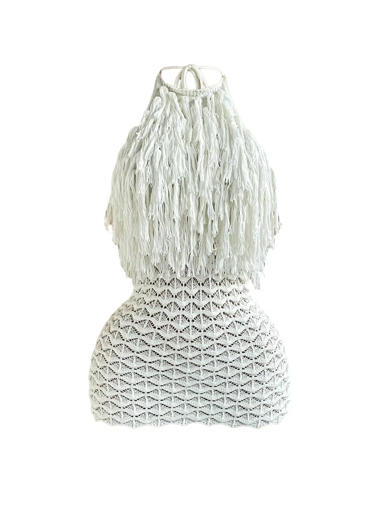 MAKEMECHIC Tassel Crochet Mini Dress