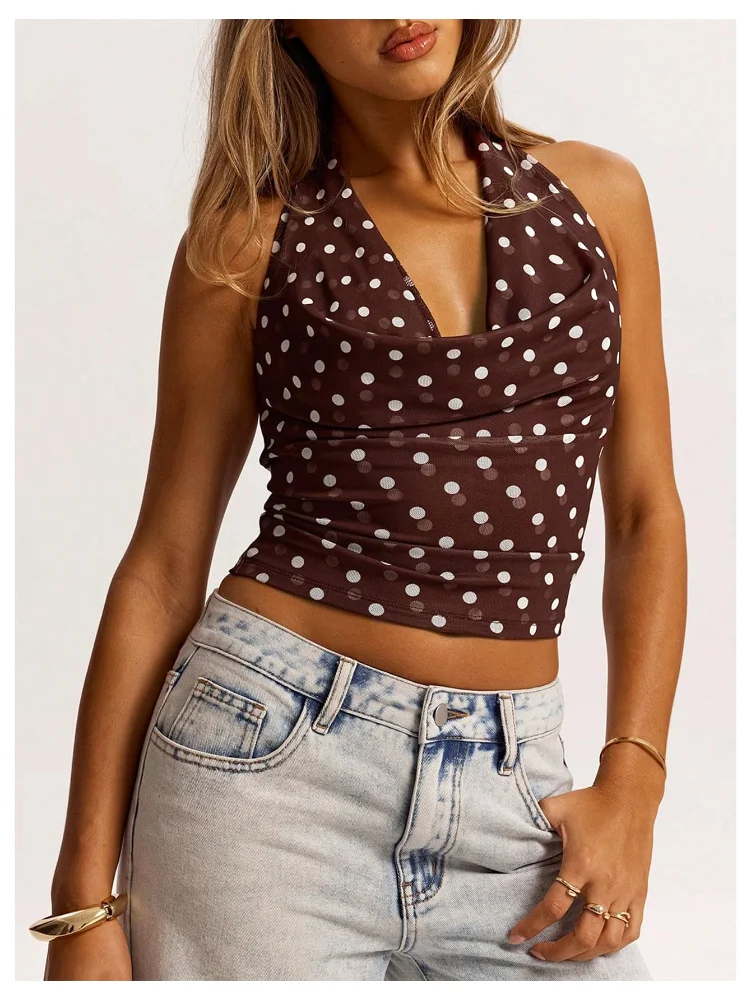 MAKEMECHIC Polka Dot Cowl Neck Halter Top, view 2