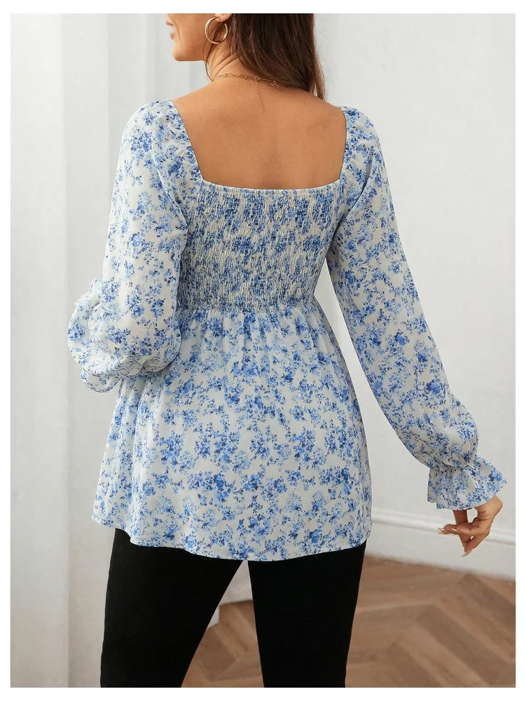 MAKEMECHIC Long Sleeve Square Neck Ruffle Maternity Blouse, view 2