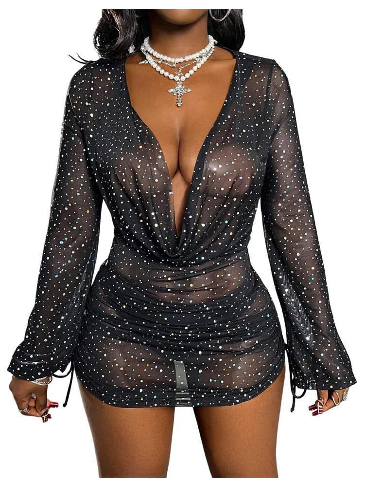 MAKEMECHIC Sequin Sheer Mini Beach Cover-Up