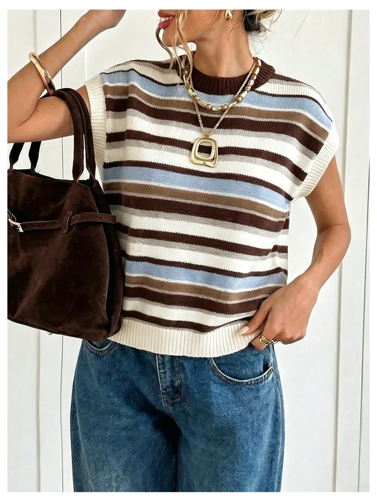 MAKEMECHIC Striped Polka Dot Knit Sweater Vest, view 3