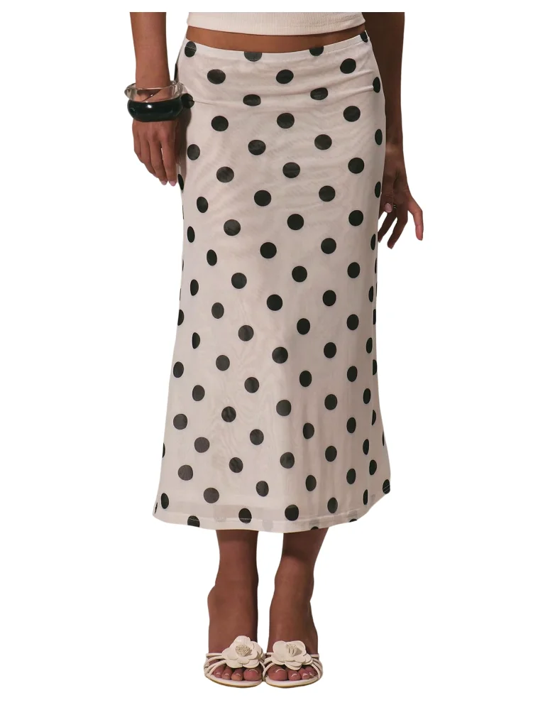 MAKEMECHIC Polka Dot Mesh Flowy Midi Skirt