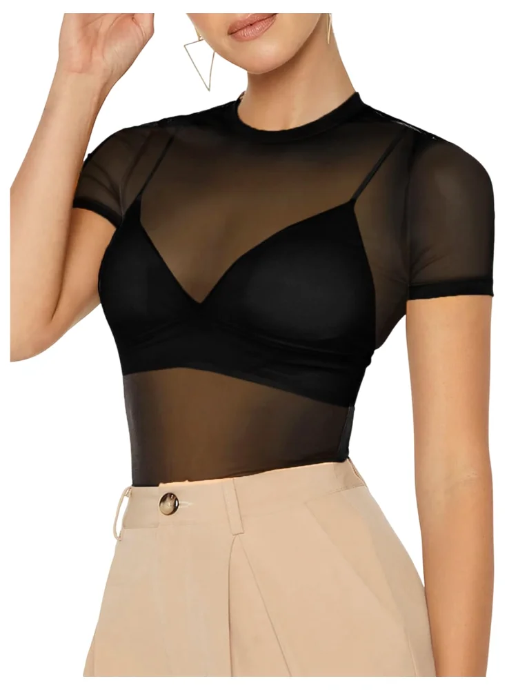 MAKEMECHIC Mesh Sheer Short Sleeve Matching Set