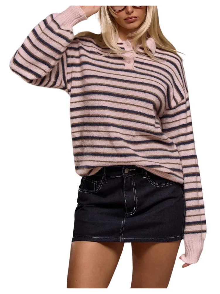 MAKEMECHIC Striped Long Sleeve Rugby Sweater