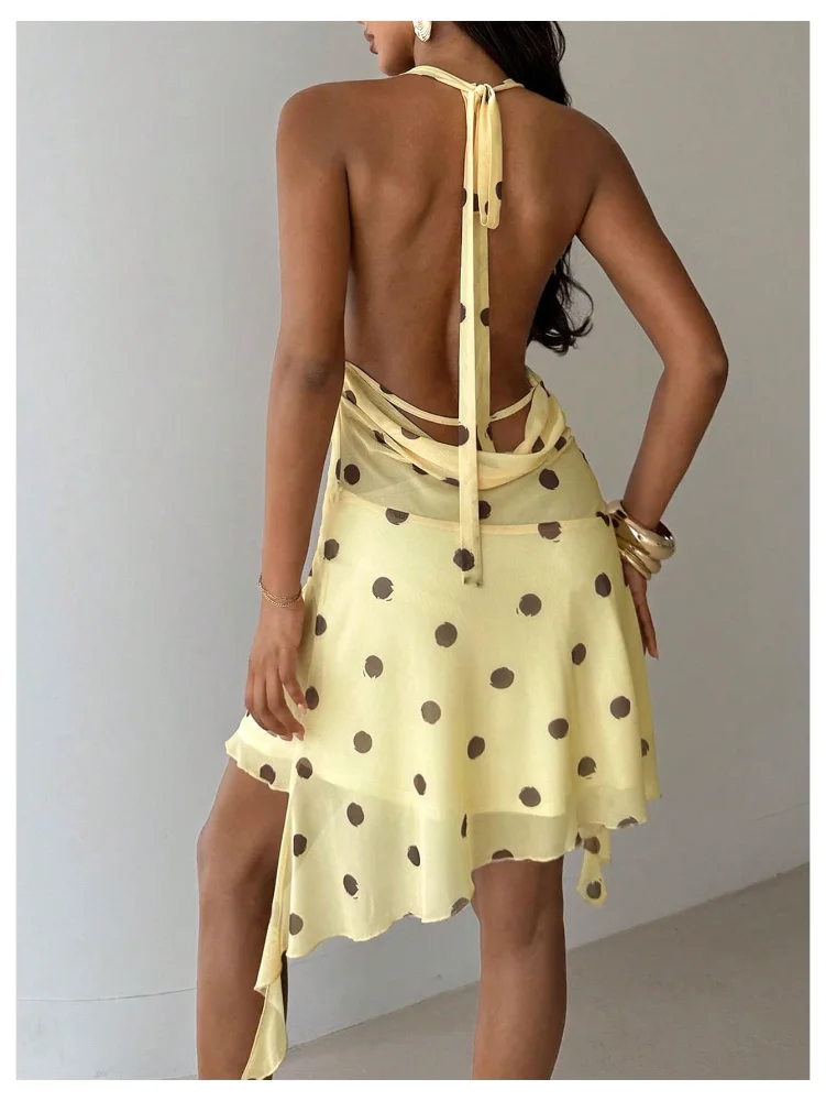 MAKEMECHIC Polka Dot Draped Cinched Mini Dress, view 3