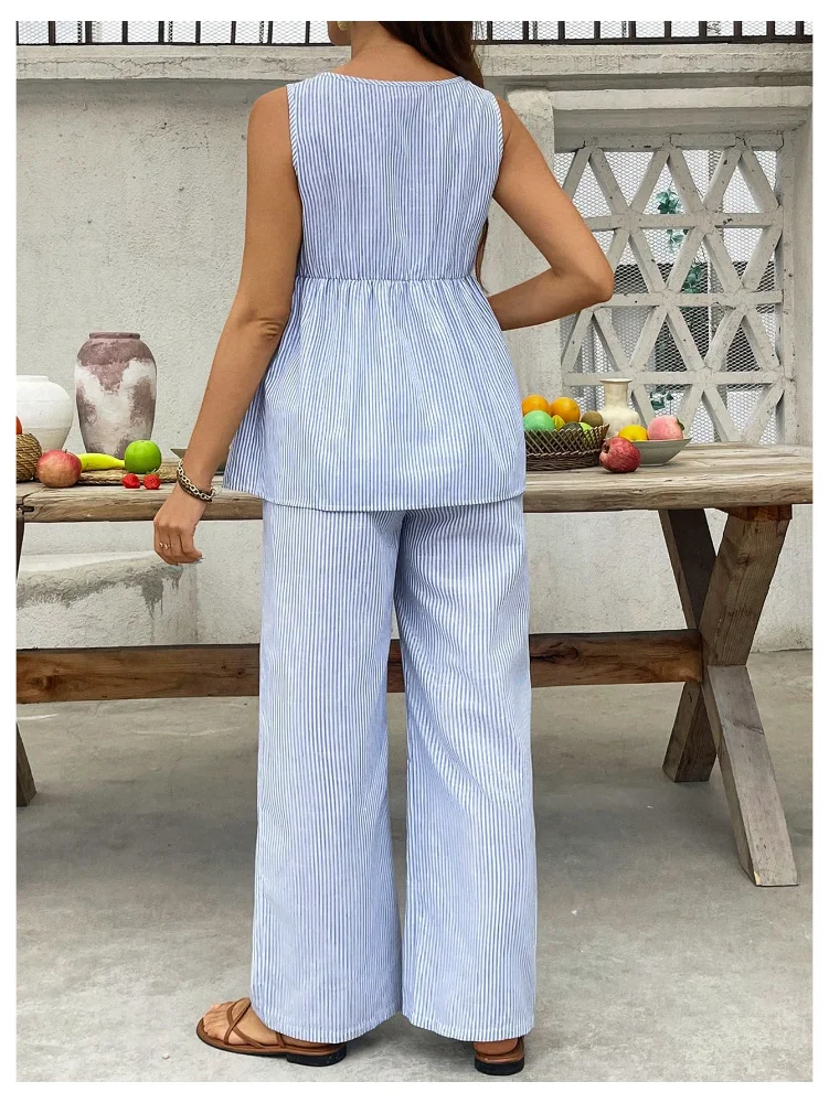 MAKEMECHIC Striped Maternity Two-Piece Set, sleeveless, view 3