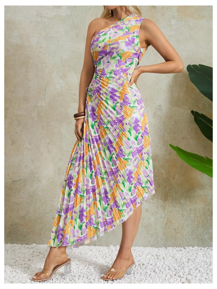 MAKEMECHIC Striped Cut Out One Shoulder Maxi Dress, view 3