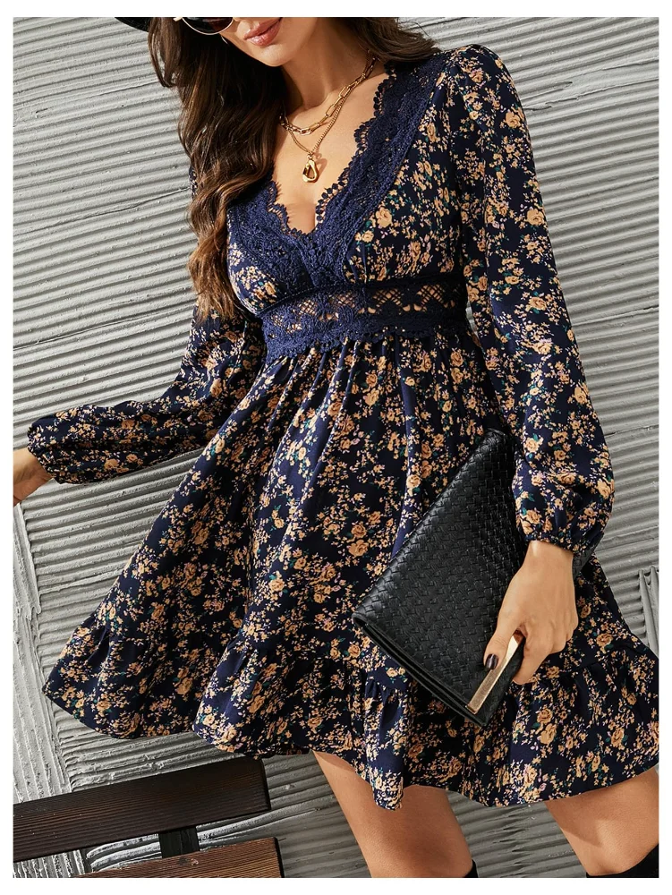MAKEMECHIC Floral Lace Deep Mini Dress, view 2