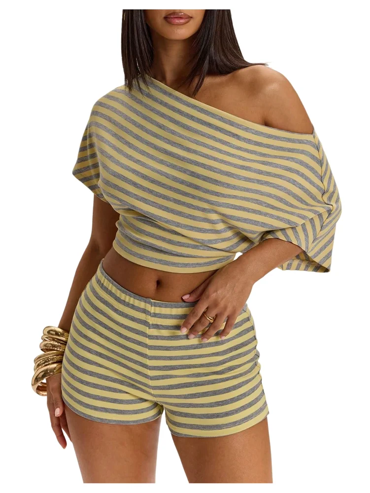 MAKEMECHIC Striped Micro Matching Shorts Set