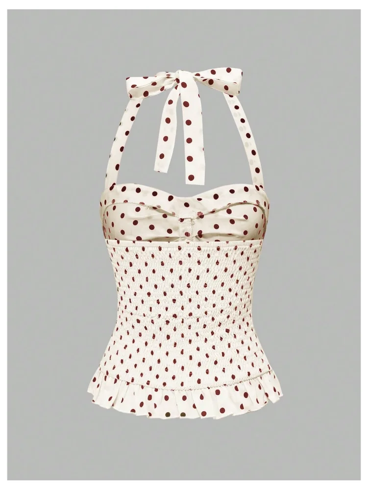MAKEMECHIC 3 Pack Polka Dot Gingham Halter Top, view 2