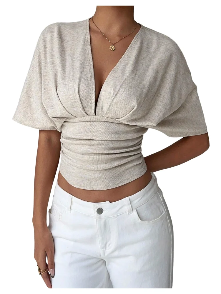 MAKEMECHIC Deep V-Neck Cinched Top