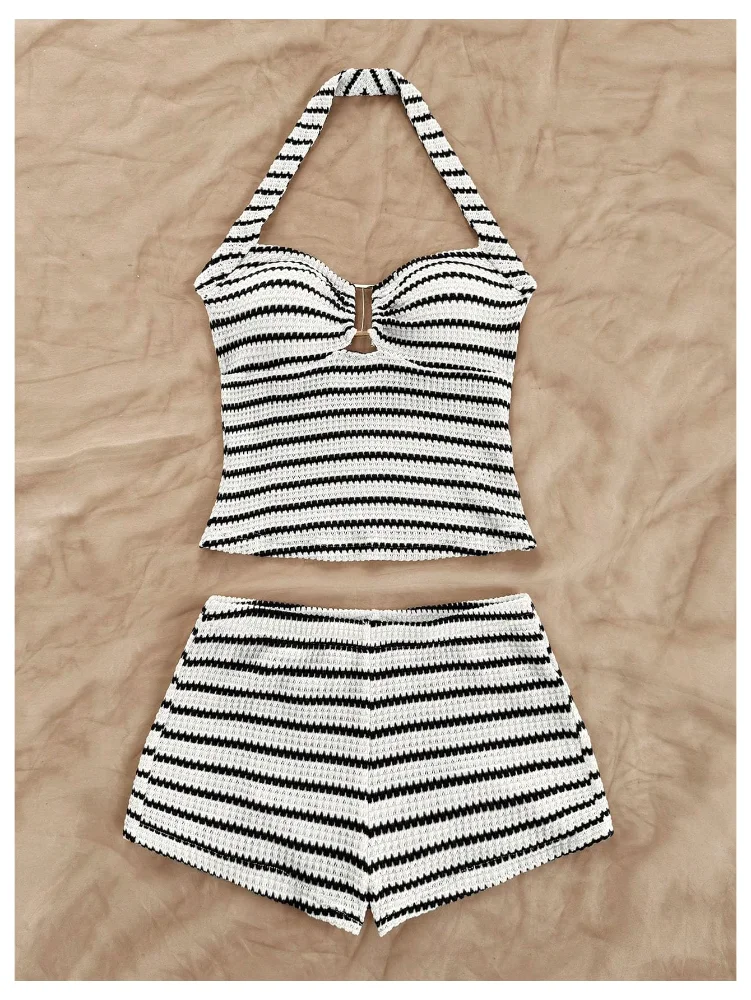 MAKEMECHIC Striped Knit Shorts Set, view 3