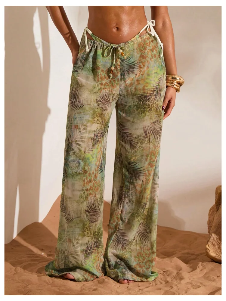 MAKEMECHIC Drawstring Wide Leg Beach Cover-Up, view 2