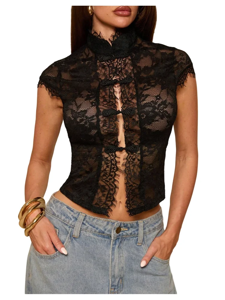 MAKEMECHIC Chinese Frog Button Crop Top