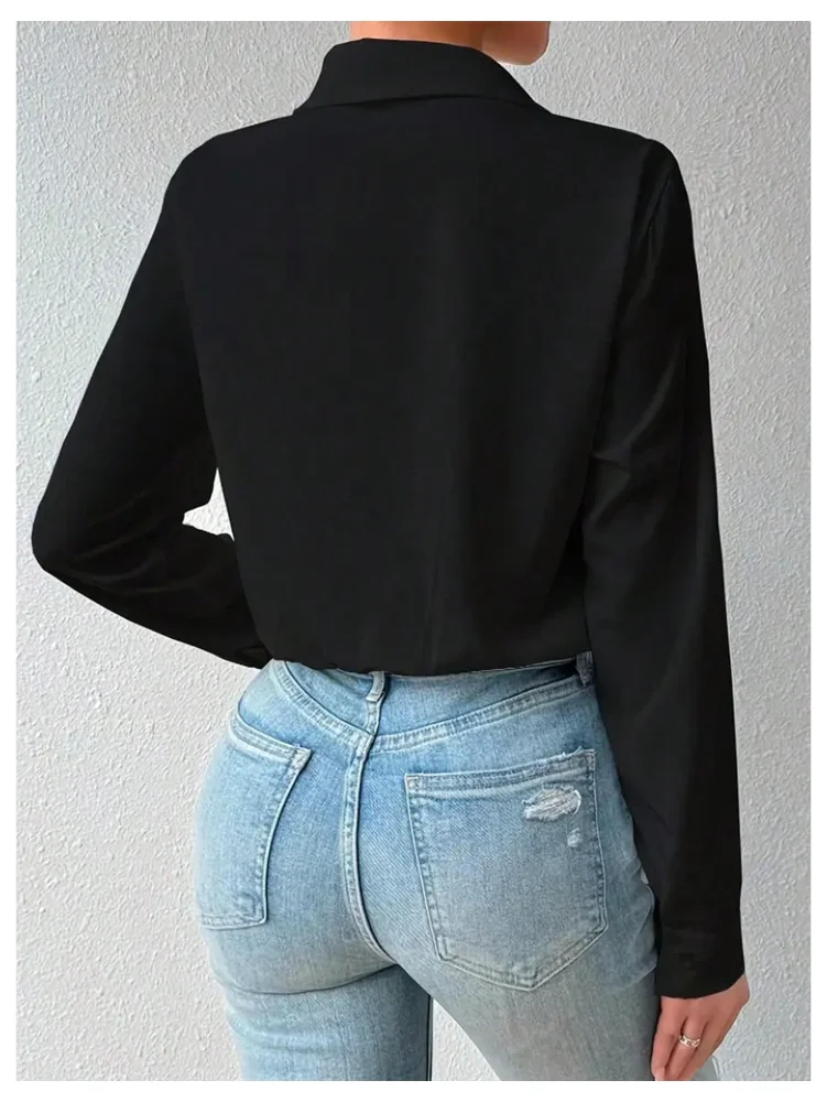 MAKEMECHIC Collared Button Down Long Sleeve Bodysuit, view 3