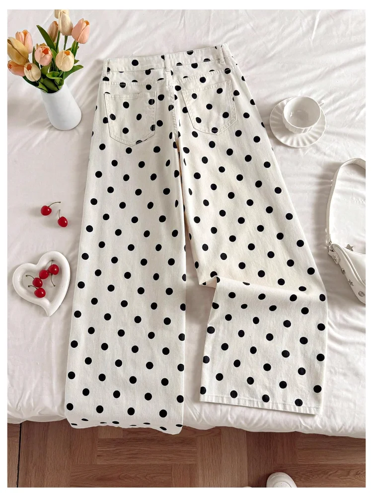 MAKEMECHIC Polka Dot Wide Leg Denim Jeans, view 2