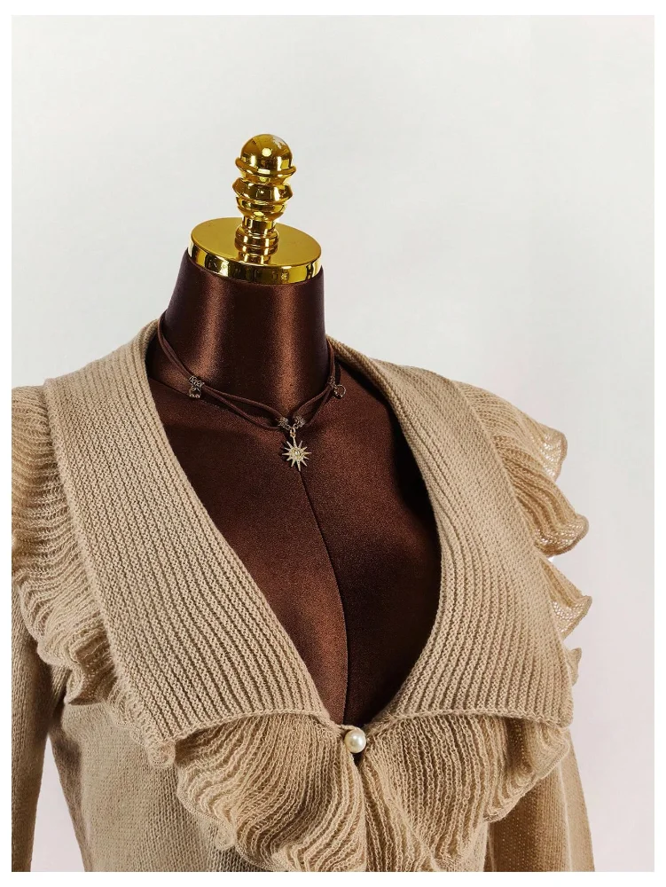 MAKEMECHIC Ruffle Bell Sleeve Asymmetrical Cardigan, view 3