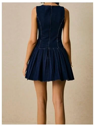 MAKEMECHIC Denim Sleeveless A Line Mini Dress, view 2