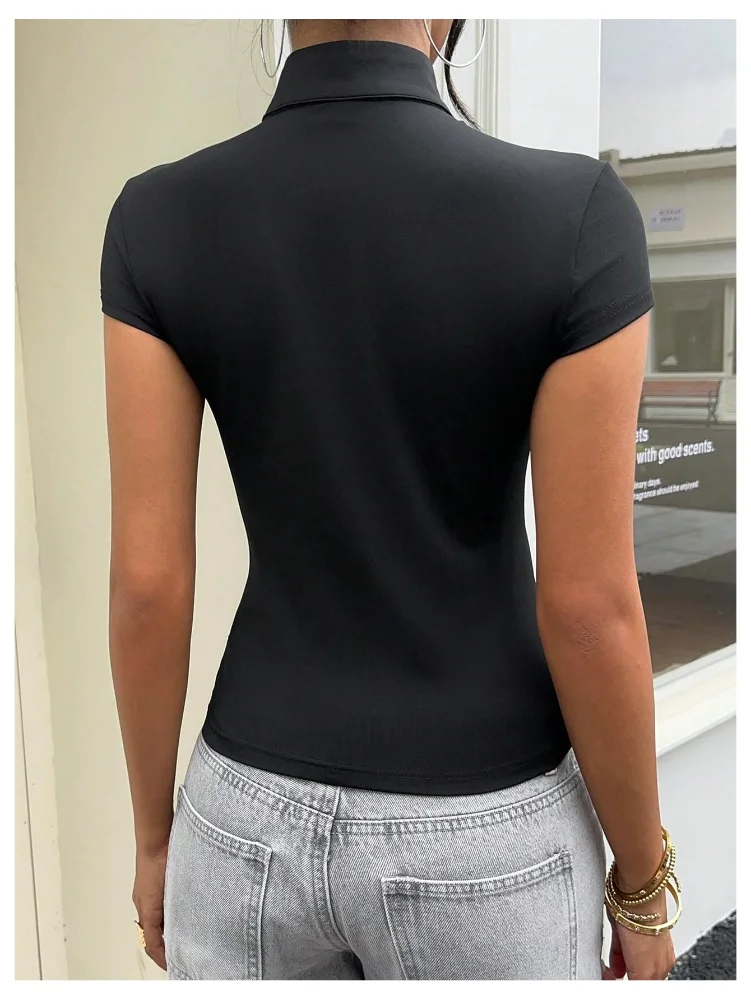 MAKEMECHIC Mandarin Collar T Crop Top, view 3