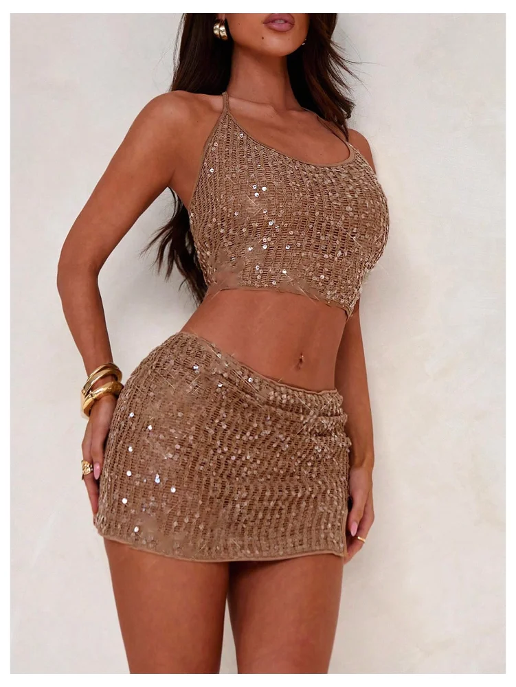 MAKEMECHIC Glitter Sequin Tie Two-Piece Set, view 3