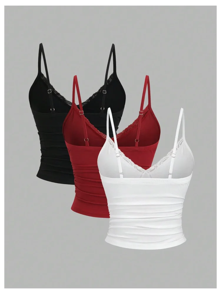 MAKEMECHIC 3 Pack Lace Ruched Tank Top, view 2