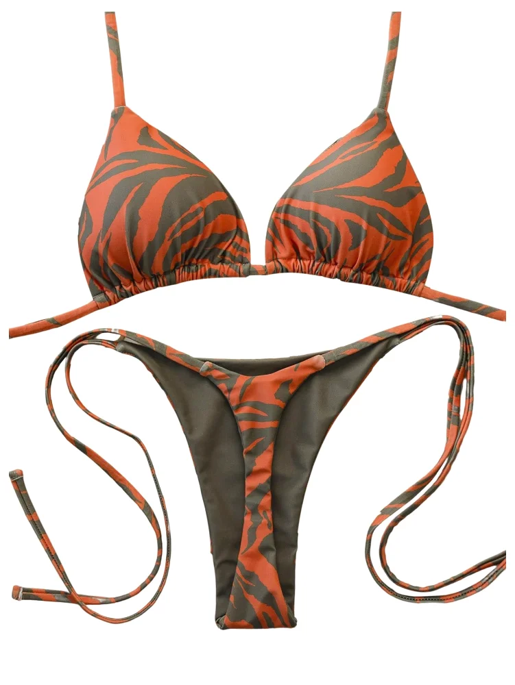 MAKEMECHIC Striped Zebra Print Bikini Set