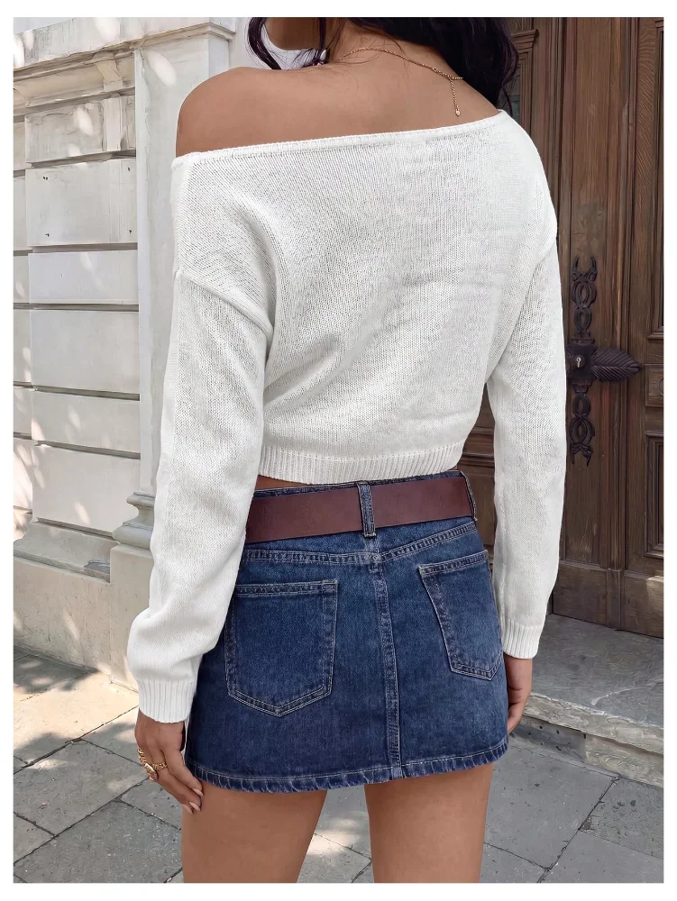 MAKEMECHIC Lobster Cropped Off The Shoulder Sweater, view 3