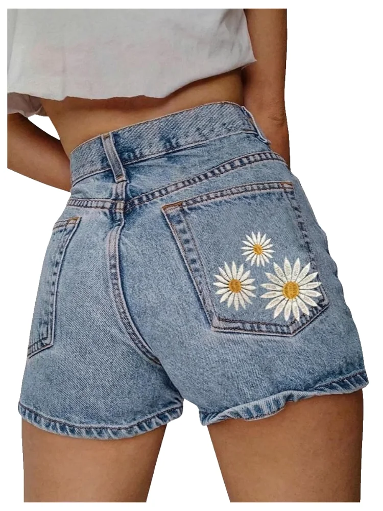 MAKEMECHIC Floral High Waist Jean Shorts