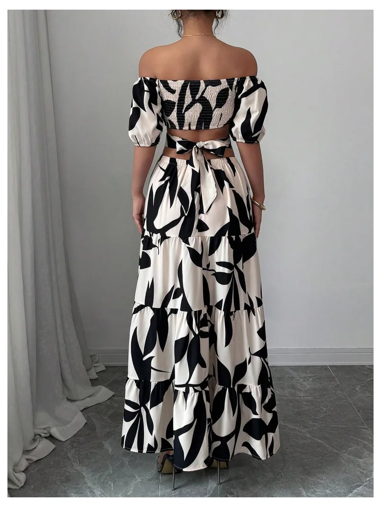 MAKEMECHIC Off The Shoulder Cut Out Backless Maxi Dress, view 2