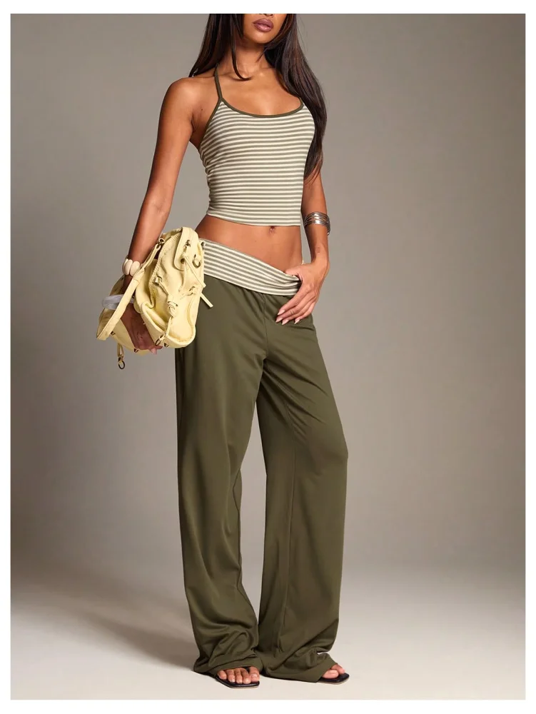MAKEMECHIC Striped Fold Over Pants Set, view 2