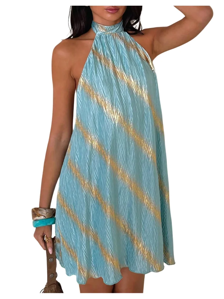 MAKEMECHIC Striped Tie Back Sleeveless Mini Dress