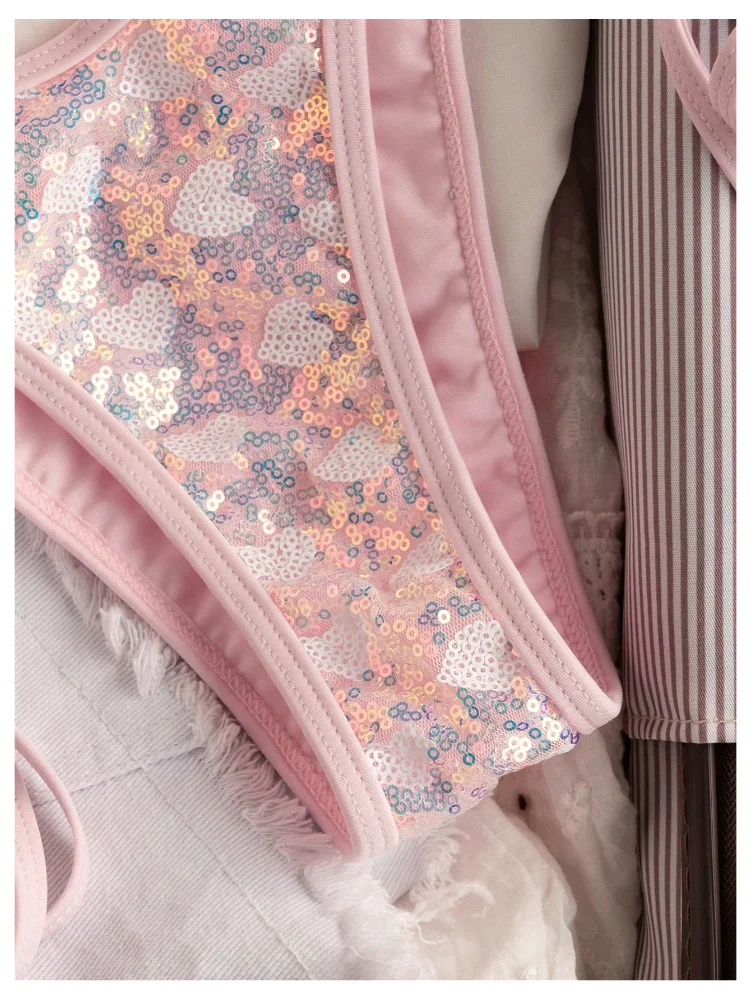 MAKEMECHIC Sequin Sparkly Triangle Bikini Set, view 2